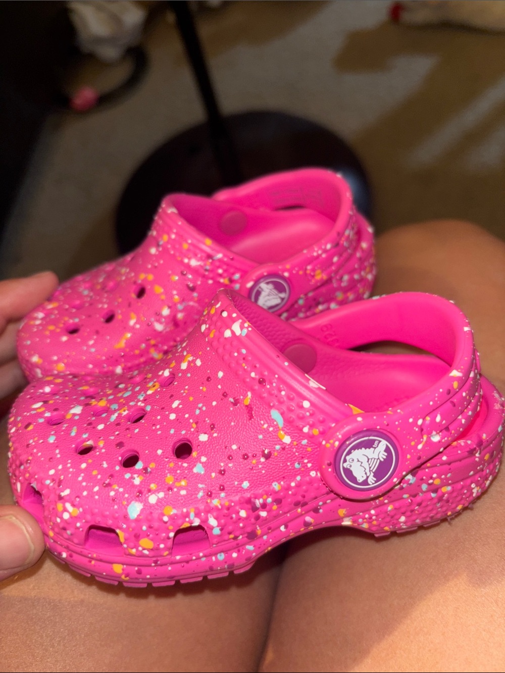 CROCS Kids Hot Pink Speckled Clogs